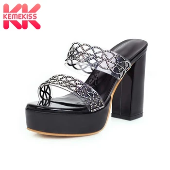 

KemeKiss Open Toe Women Sandals Solid Color Leather Print Shoes Women Party Platform Fashion Casual Outdoor Slippers Size 34-43