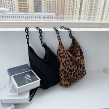 2021 New Autumn Winter Corduroy Shoulder Bags Retro Leopard Pattern Handbag Thick Chain Bags Female Daily Warm Soft Crossbody