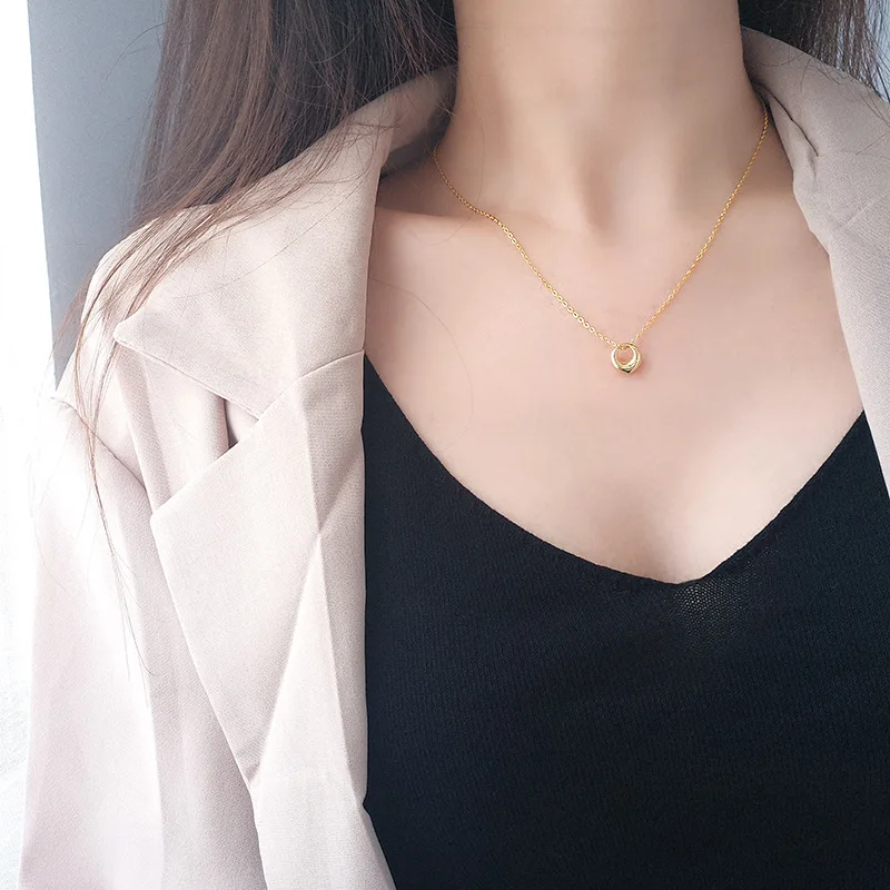 Женское ожерелье из серебра 100% пробы с круглым золотым кулоном модные ювелирные украшения настоящего 925