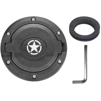 

Black Gas Cap Fuel Filler Tank Door Cover with Star Logo for 07-18 Jeep JK Wrangler & Unlimited