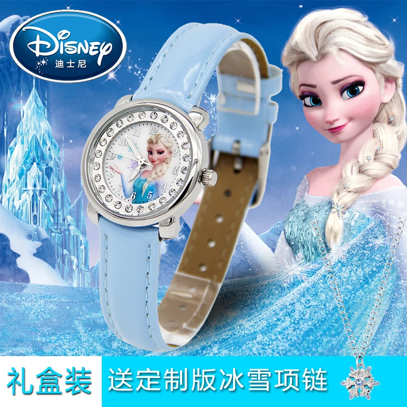Disney замороженные Эльза девушки часы милые принцесса женские часы бесплатно с снежное ожерелье дамы Роскошные Relojes Para Mujer дропшиппинг
