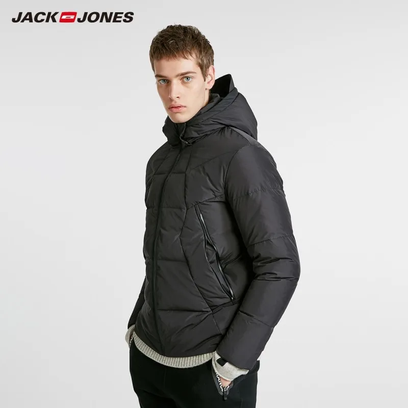JackJones зимняя мужская трендовая пуховая куртка с капюшоном Модная парка пальто мужская одежда 218412511