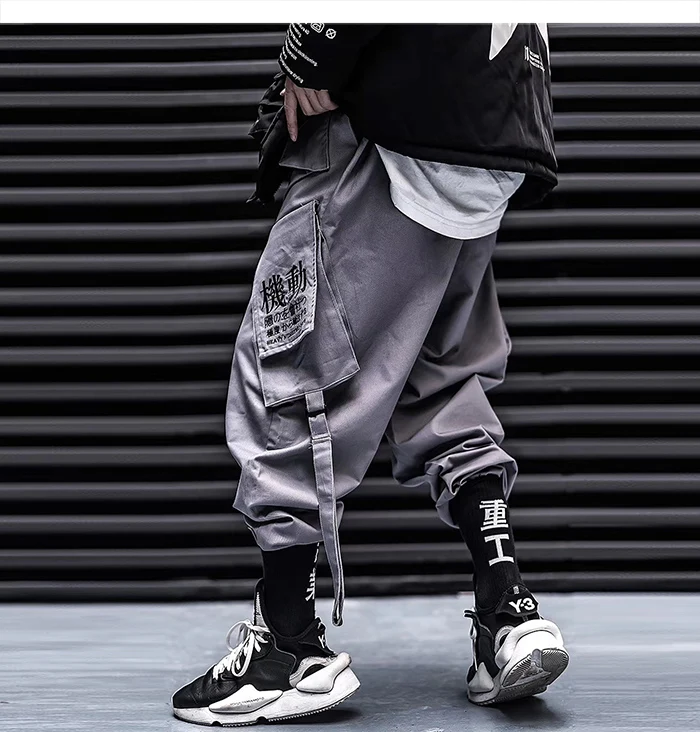 AELFRIC Лоскутные мужские брюки карго с несколькими карманами Харадзюку повседневные бегуны с лентами мужские тактические брюки в стиле хип-хоп Уличная одежда