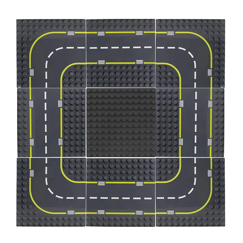 

City Road Street Duploed Baseplate Combo 19.1*19.1cm Straight Curve Building Blocks Big Particle Bricks Base Plate For Kids Gift