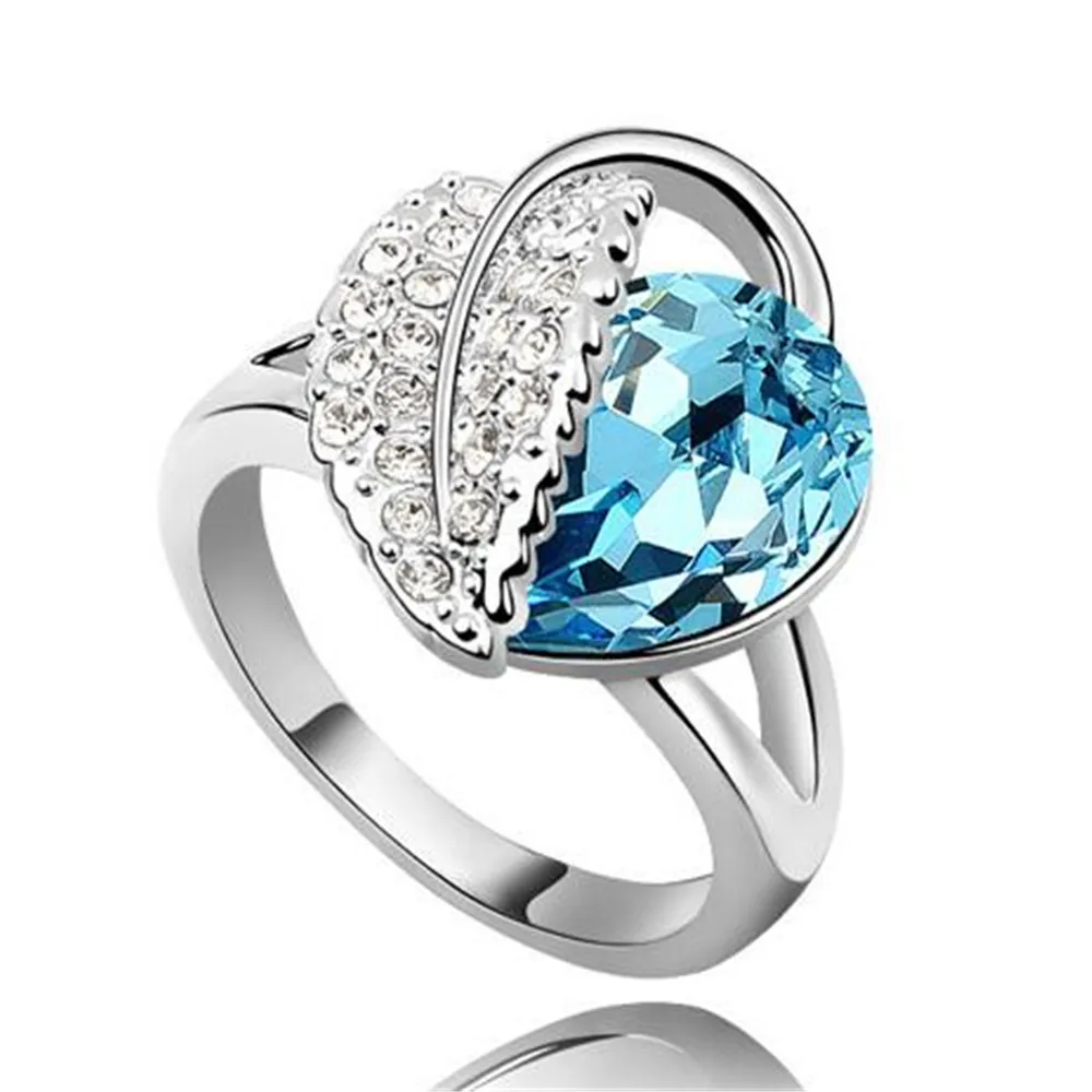 SHDEDE модные перстни Свадебные украшения для вечеринок кристаллы от Swarovski женские классические любовники Рождественский подарок аксессуары-5865 - Цвет основного камня: Sea Blue
