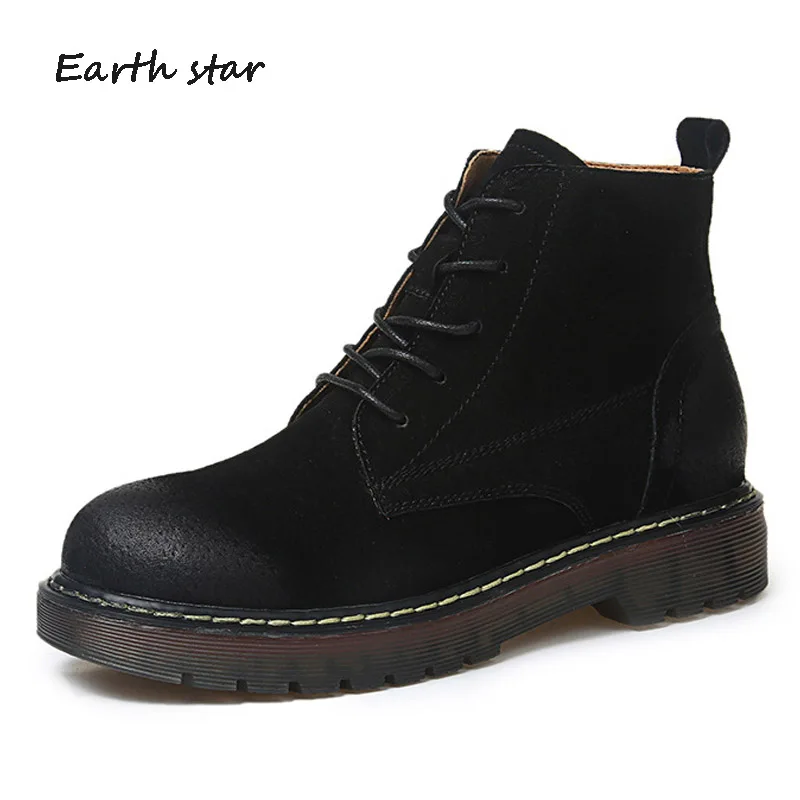 Botas mujer/новая обувь женские Ботинки martin на платформе модные брендовые женские ботильоны из натуральной кожи с перекрестной шнуровкой bota feminina - Цвет: Черный