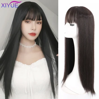 

XIYUE Long Straight Black Wig Synthetic Wigs For Women Natural With Bangs Wig Heat Resistant Fiber Natural Looking Wig