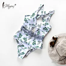 Miyouj сексуальный цельный купальник с цветочным принтом, полый крест Цельный купальник со шнуровкой, купальный костюм с принтом, Глубокий V Biquini Mujer