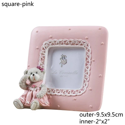 square pink Европейский милый Teddy Tear с кружевной каймой Дизайн Овальной квадратной формы 2x2 2,5x3,5 розовый синий столешница из полимерного материала детская картинка фоторамка - Цвет: square pink