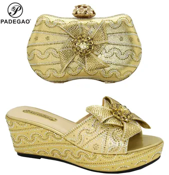 

Office Ladies 2020 Special Design Women Shoes and Bag to Match Italian Style African Ladies Party Shoes Matching Bag in Gold