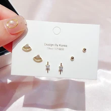 Модные 3 пары, Маленькие Геометрические серьги-гвоздики золотого цвета с кубическим цирконием, Женские Ювелирные изделия