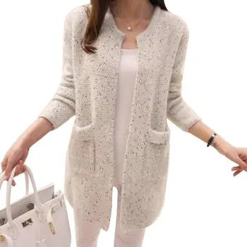 

Winter Warm Fashion Women Solid Color Pockets Knitted Sweater Tunic Cardigan