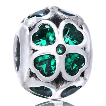 

Original Green Lucky Clover With Crystal Beads Fit 925 Sterling Silver Bead Charm Bracelet Bangle DIY Jewelry