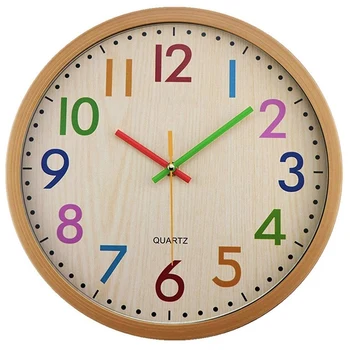 

Practical Silent Non Ticking Kids Wall Clock Battery Operated Colorful Decorative Clock for Children Nursery Room Bedroom School