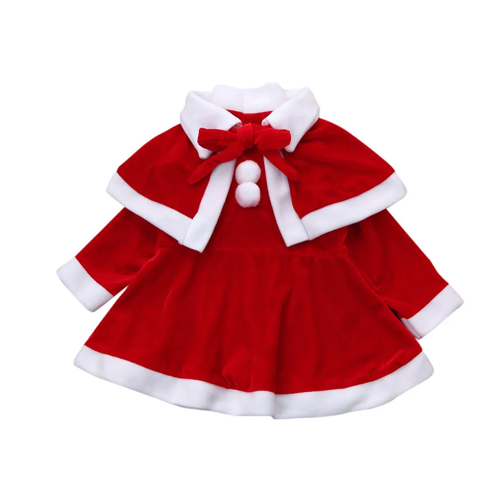 Одежда для маленьких девочек; Рождественская одежда из хлопка для девочек; костюм с бантом; праздничные платья+ шаль+ шляпа; L726