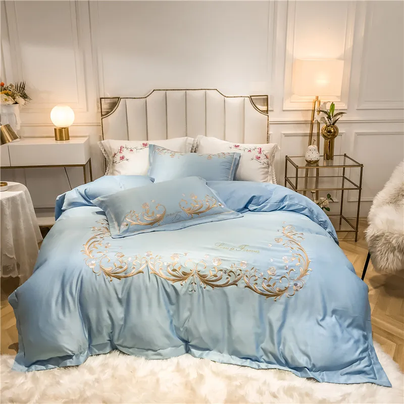 04 Liv-Esthete Luxury A Silk B Cotton European Blue Bedding Set Healthy Duvet Cover Set Bed Linen Double Queen King For Bed - Цвет: 04