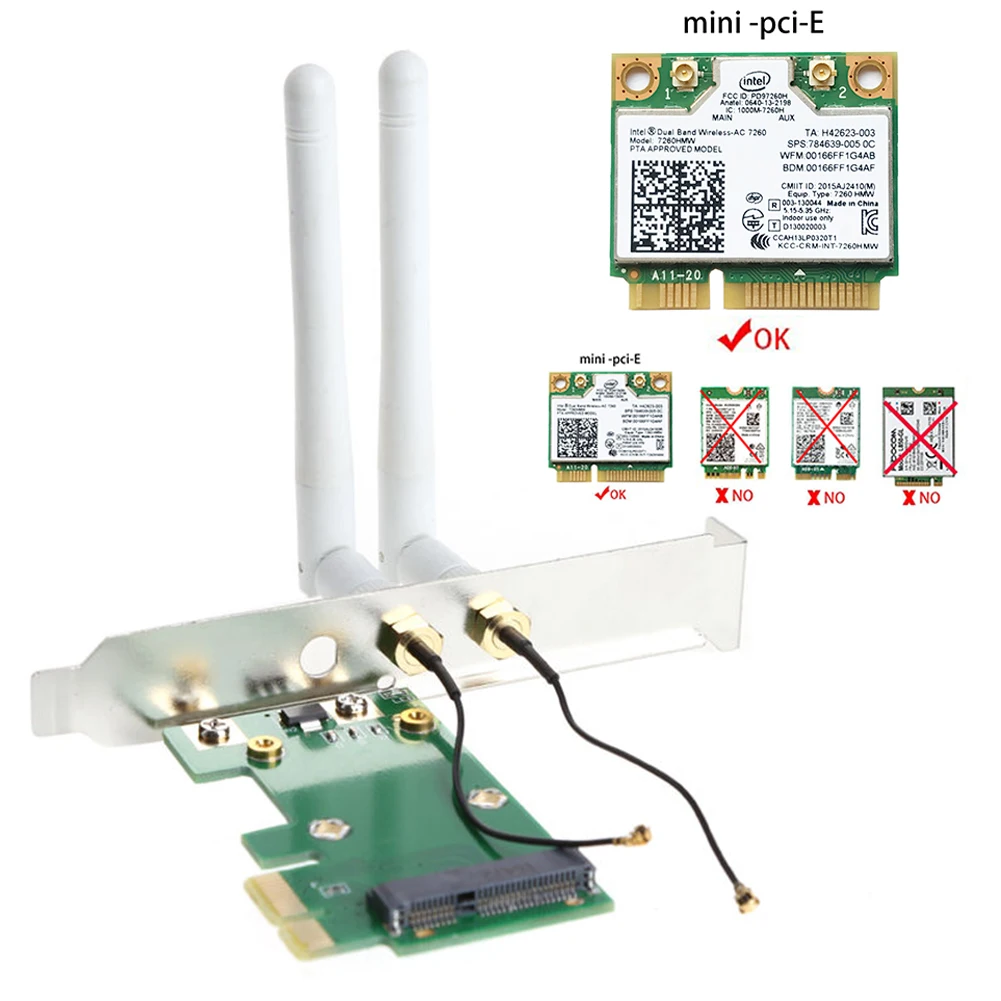Беспроводная сетевая карта Wifi Mini PCI E к 1x настольный адаптер + 2x антенны