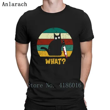 

What Murderous Cat With Knife Vintage Halloween T Shirt Cute Cotton Print Pictures Letter Summer New Style Over Size 5xl Shirt