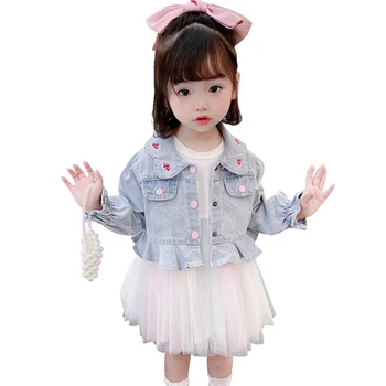 

Baby Girl Clothes Rainbow Color Girls Clothing Denim Jacket + Mesh Dress Tracksuit Girl Casual Style Children's Tracksuit