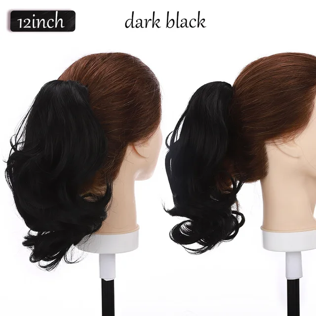 S-noilite Synthetic 12-26inch Claw Clip On Ponytail Hair Extension Ponytail Extension Hair For Women Pony Tail Hair Hairpiece dark black