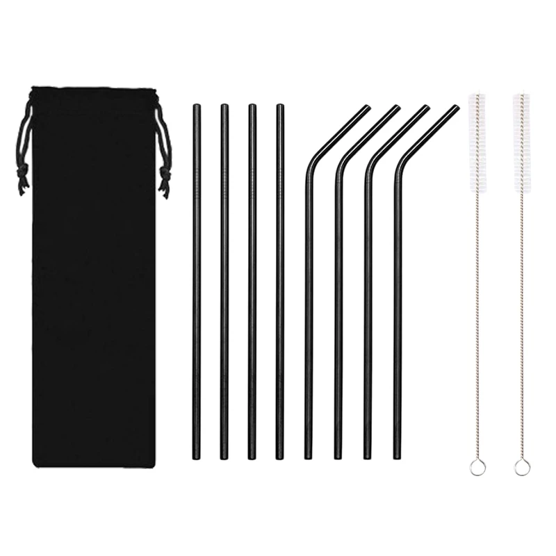 

Set Of 8 Stainless Steel Metal Straws 8.5Inch Reusable Drinking Straws For 20Oz Tumblers 6Mm Diameter Black (4 Straight + 4 Bent