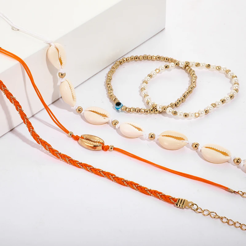 Tocona Boho, золотые бусины, оболочка жемчуга, бисерная веревка, Плетеный набор ножных браслетов для женщин, модная летняя пляжная цепочка на лодыжку, ювелирное изделие 8798