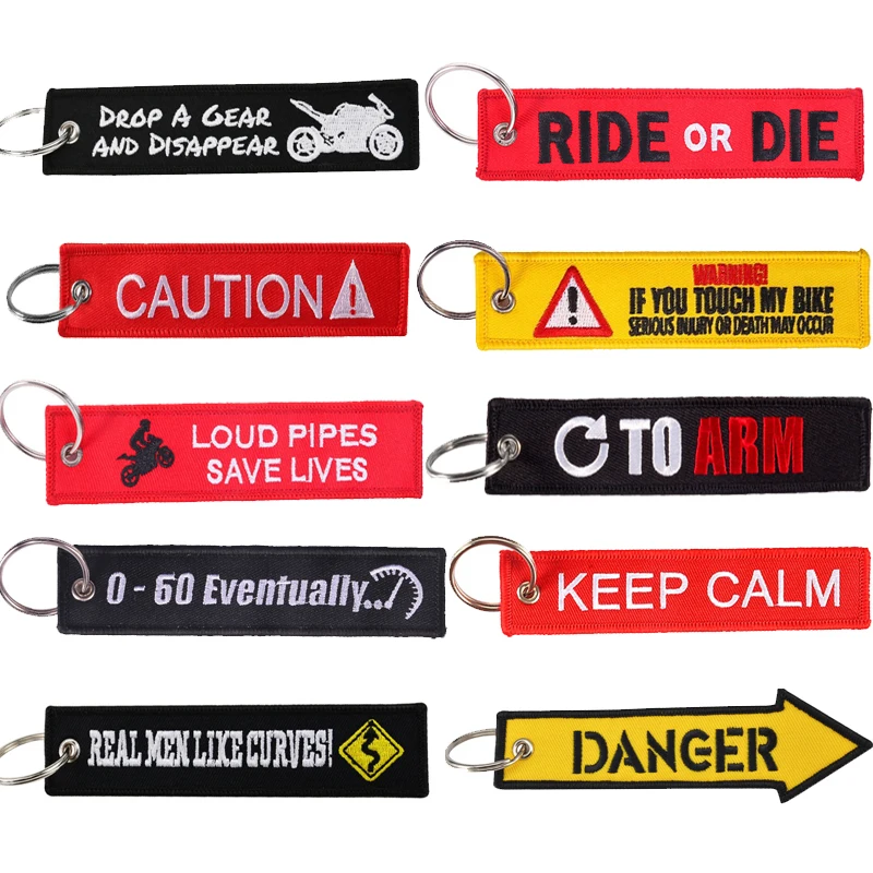 Keychain Car Novelty Double Side Embroidery Car Ring Motorcycle Danger