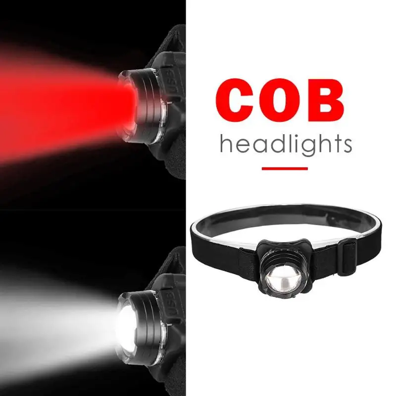 

COB LED USB Rechargeable Headlamp Red And White Double Light Source Outdoor Headlight Night Hiking Indoor Lighting Lamp
