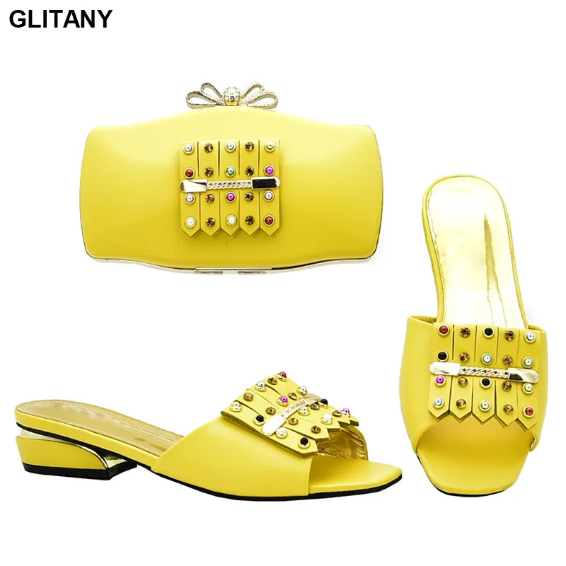 New Arrival Ladies Italian Shoe and Bag Set Decorated with Rhinestone Designer Shoes Women Luxury Slip on Women Party Pumps