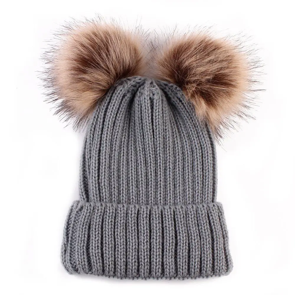 fisherman skully Double Fur Pom Pom Beanie Hat Women Winter Hats Knitted Wool Cap Skullies Beanies Women Girls Knitting Hat Fur PomPom Bonnets black skullies Skullies & Beanies