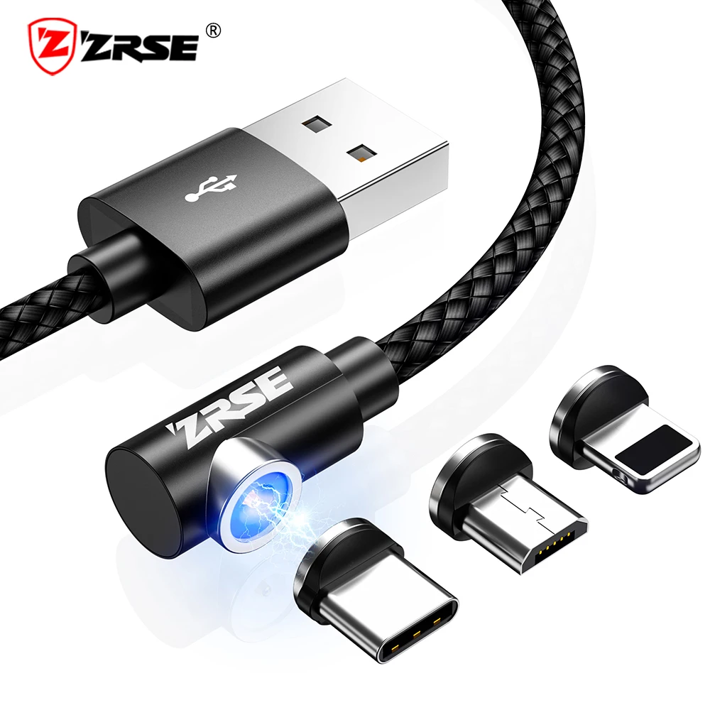 ZRSE 90 градусов магнитное зарядное устройство Micro usb type C кабель для samsung iPhone XS Max Android