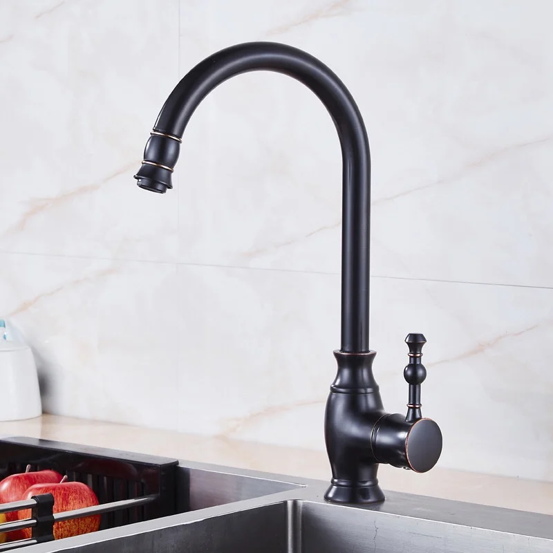 

Kitchen Faucets Black Color Rotating Copper Crane Kitchen Sink Faucet Hot And Cold Water Brass Taps Kitchen Mixer Tap