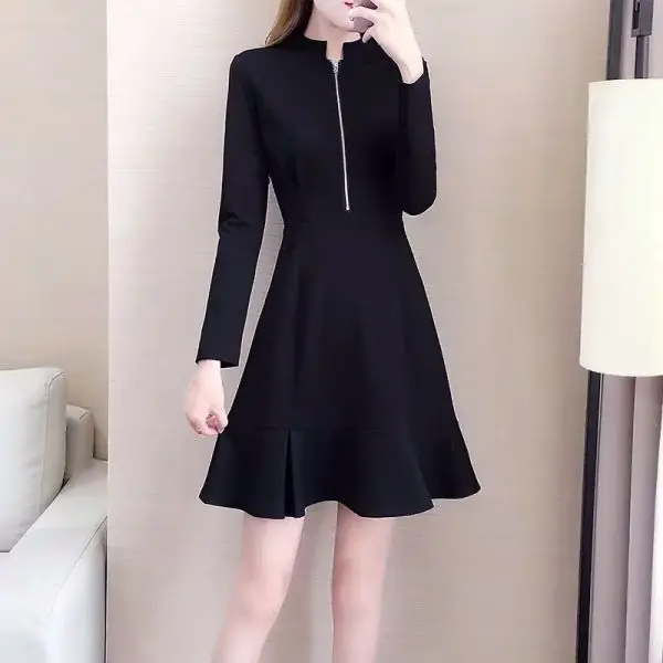 Черное платье 2020 новый стиль женское элегантное в стиле лени для похудения с