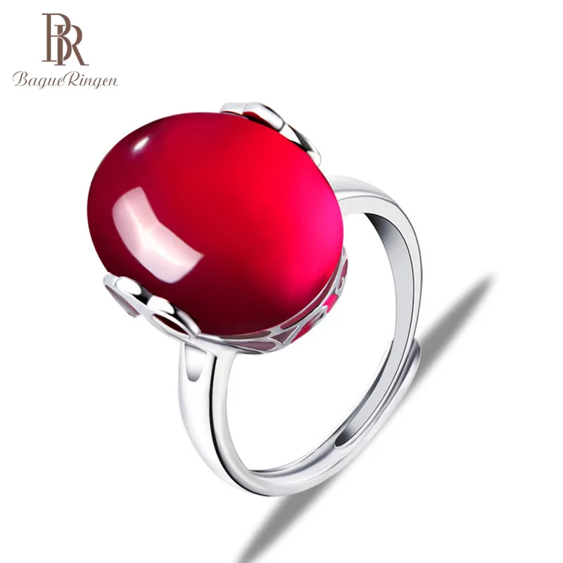 Bague Ringen, винтажные трендовые серебряные ювелирные изделия из натуральной 925 пробы, очаровательные кольца с красным Рубином для женщин, свадебные сувениры и подарки - Цвет камня: red