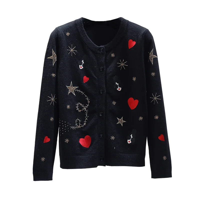 

Embroidered Star Knitted Cardigan Jacket Women's 2019 Autumn Coat New Korean Loose Long Sleeve Sweater Lady Jumper Jersey Mujer