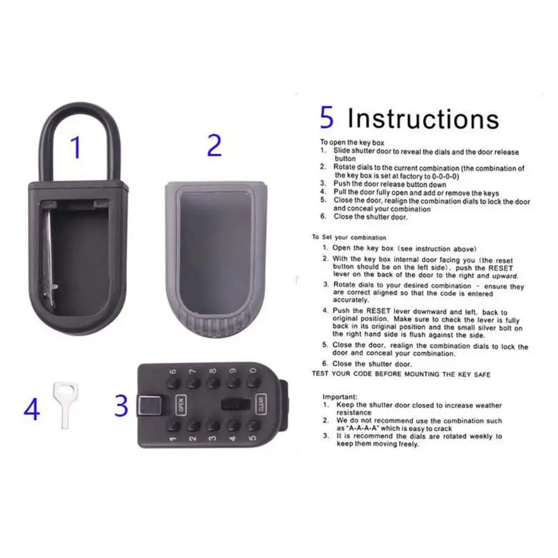 

Outdoor Punch Free Spare Key Safe Storage Box Waterproof Push Button Lock Holder