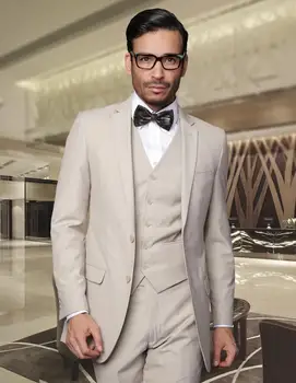 

New Arrival Groom Tuxedo Beige Groomsmen Notch Lapel Wedding/Dinner Suits Best Man Bridegroom (Jacket+Pants+Tie+Vest)