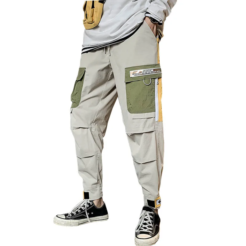 

Men's Pants Side Pockets Harem Pants 2023 Tatical Hip Hop Casual Ribbons Male Joggers Cotton Trousers Streetwear Pants