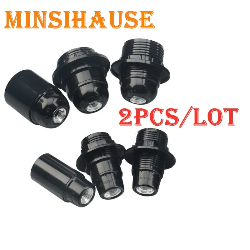 

2PCS/Lot E27/E14 Home Accessory Pendant Socket Durable Base Black Bakelite Fittings Self-locking Light Bulb Screw Lamp Holder