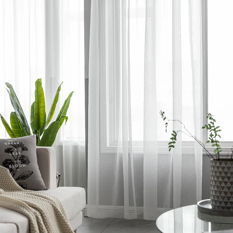 

Elegant White Tulle Curtain Window Drapes for Living Room Solid Linen Sheer Voile Door Curtains for Kitchen Home Decor Curtains