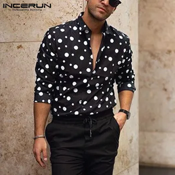 

INCERUN Polka Dot Printed Shirts Men Long Sleeve Lapel Button Shirt Fashion Joker Retro Casual Vintage Mens Blouse Camisa Hombre