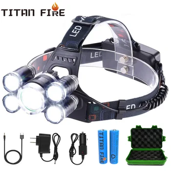T20 LED Headlamp High Lumen 3/5 LED Light Ultra Bright Headlight USB Rechargeable 4 Modes Flashlight Waterproof  Fishing Hunting 1