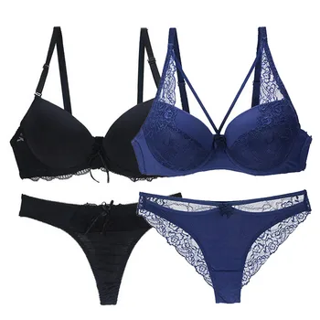 

2020 Hot Sale Women Sexy Underwear Set Female 2 Set Lace Print Bra+Briefs Gathered Sexy Bow Ribbon Underwear Hot Steel Rim Bra