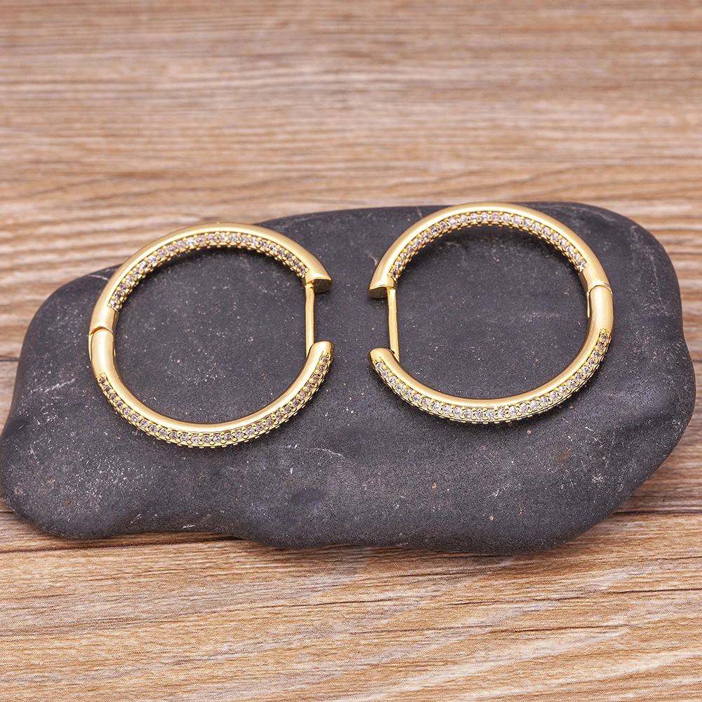 Gold Color Full Zircon Hoop Earrings for Women Simple Design Round Circle Huggies Earrings Steampunk Accessories Jewelry hoop earrings golden earrings