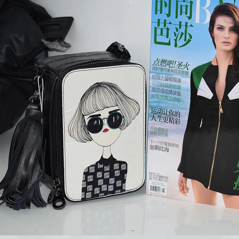 

Guangzhou 2019 Korean-style New Style WOMEN'S Bag Shoulder Genuine Leather Printed Square Sling Bag Camera Bag