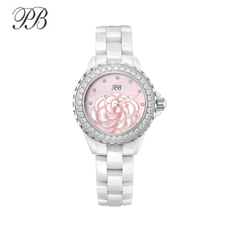 Princess Butterfly Марка OEM розовый жемчуг цветок часы женские Кварцевые водонепроницаемые керамические женские часы Новое поступление