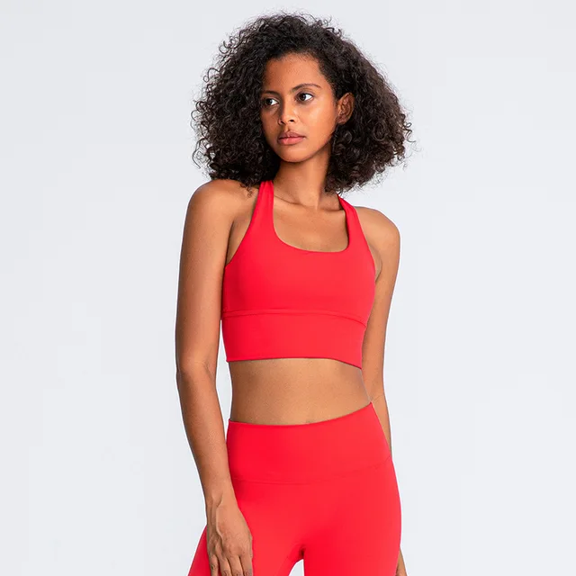 Lulu High Quality Fitness Bra Women Gym Tank Top Butter Soft  Cross Back Yoga Vest Athletic High Impact Brassiere With Chest Pad China red