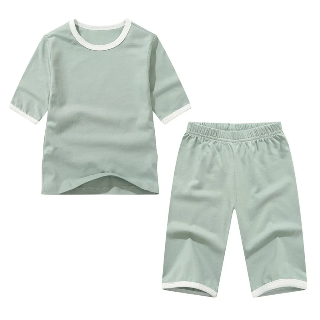 Baby Kids Teens Children Solid Pajamas Homewear Soft Outfits spring Autumn Baby Girls Clothes Pajamas Sets #C