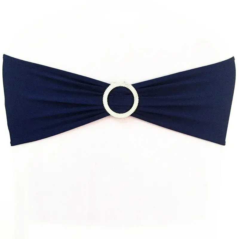 WedFavor 100 шт темно-синие свадебные ленты из спандекса для стула лайкра стрейч на стул галстук-бабочка с круглой пряжкой для банкета украшения