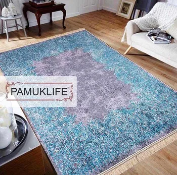 

Pamuklife Artificial Leather Based Non Slip Base Carpet Climate Gray Blue Modern Super Soft Carpet Washable Daily Fashion